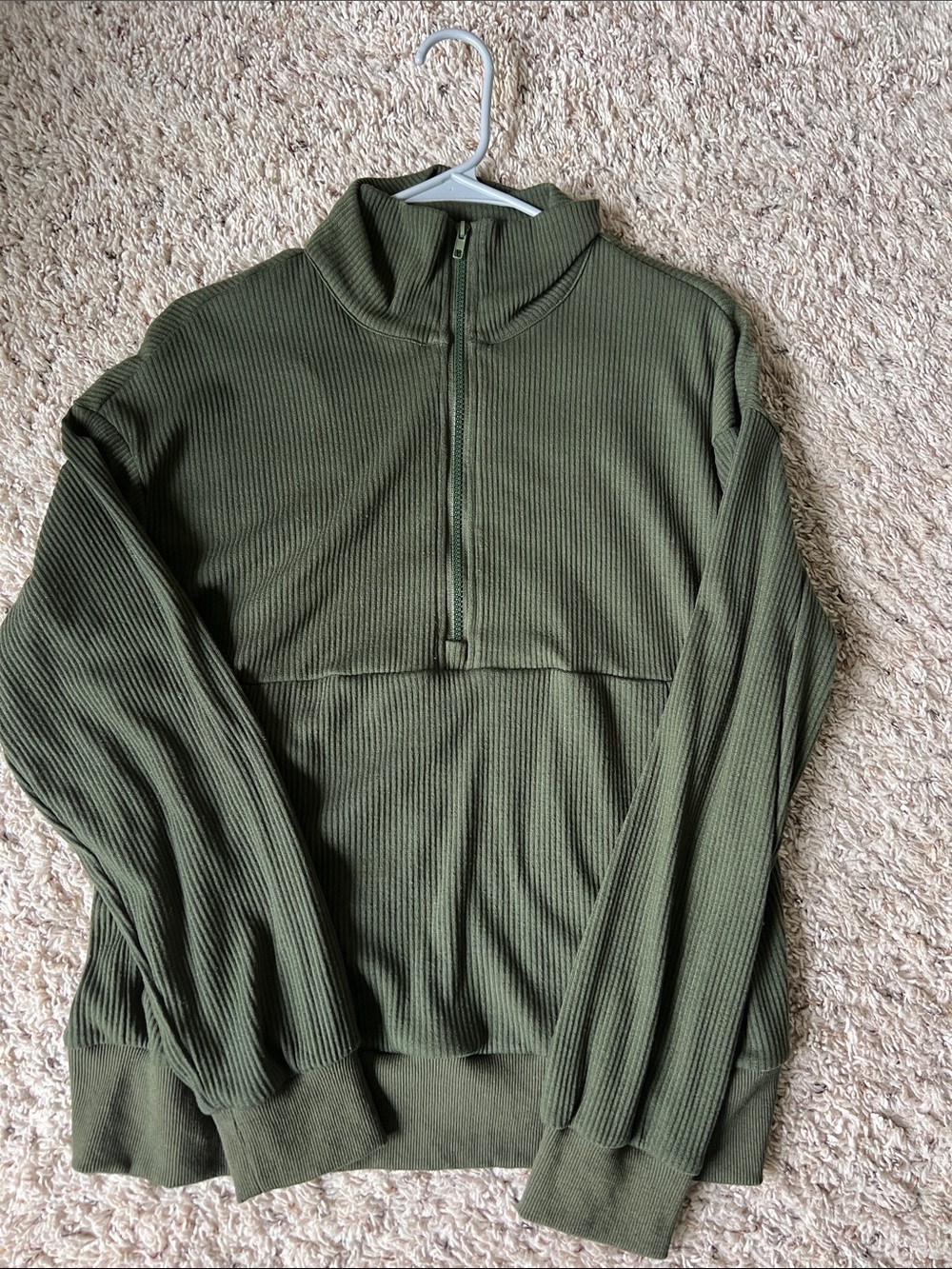 Olive Ribbed Zip-Neck Jumpsuit - Picture 4 of 6